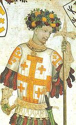 Godfrey_of_Bouillon,_holding_a_pollaxe._(Manta_Castle,_Cuneo,_Italy)